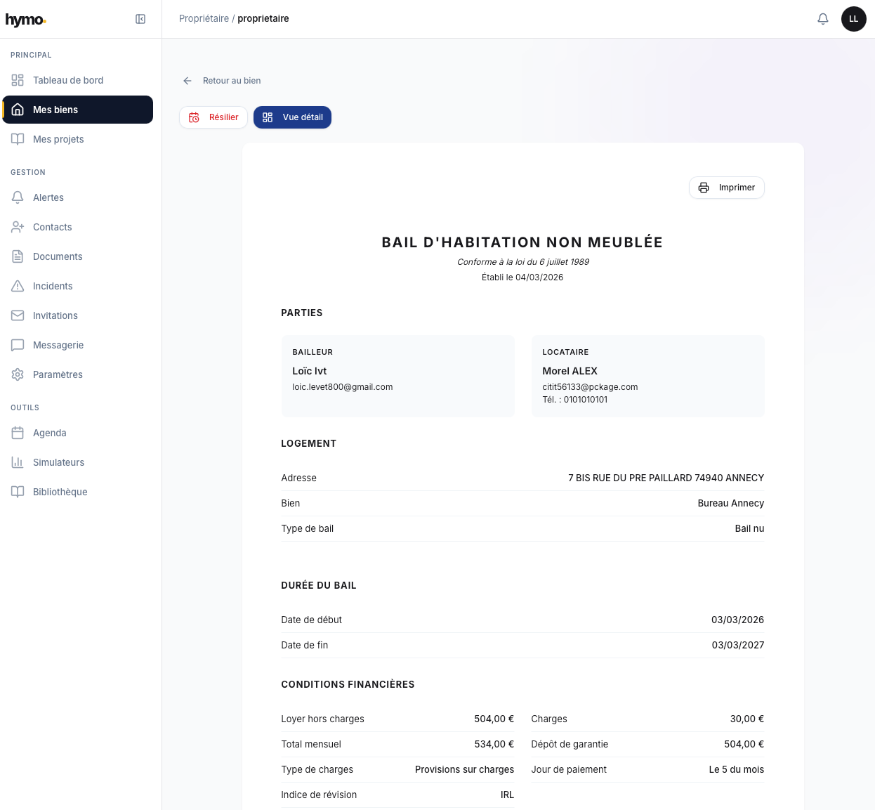 Document de bail d'habitation non meublée conforme à la loi