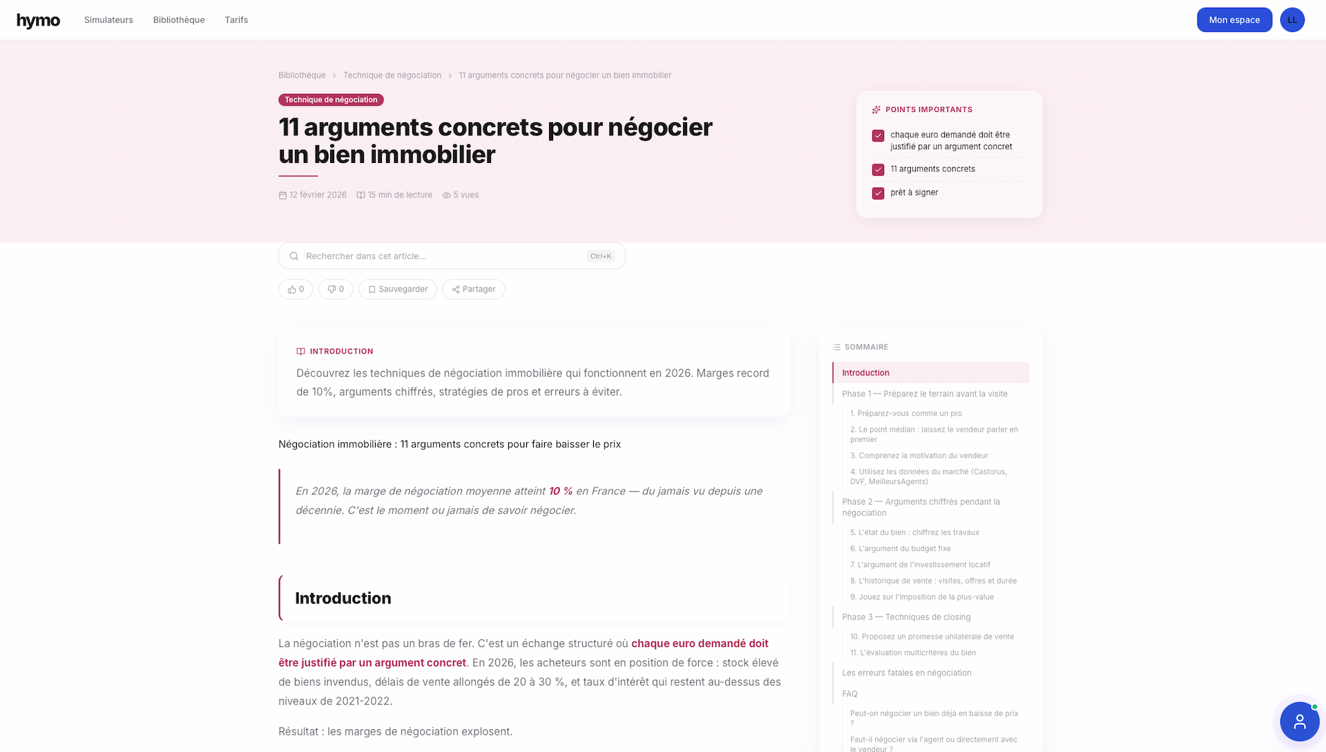 Article détaillé avec sommaire interactif, points importants et actions
